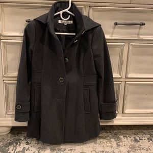 KENNETH COLE  New York button down removable hood wool coat in CHARCOAL GREY